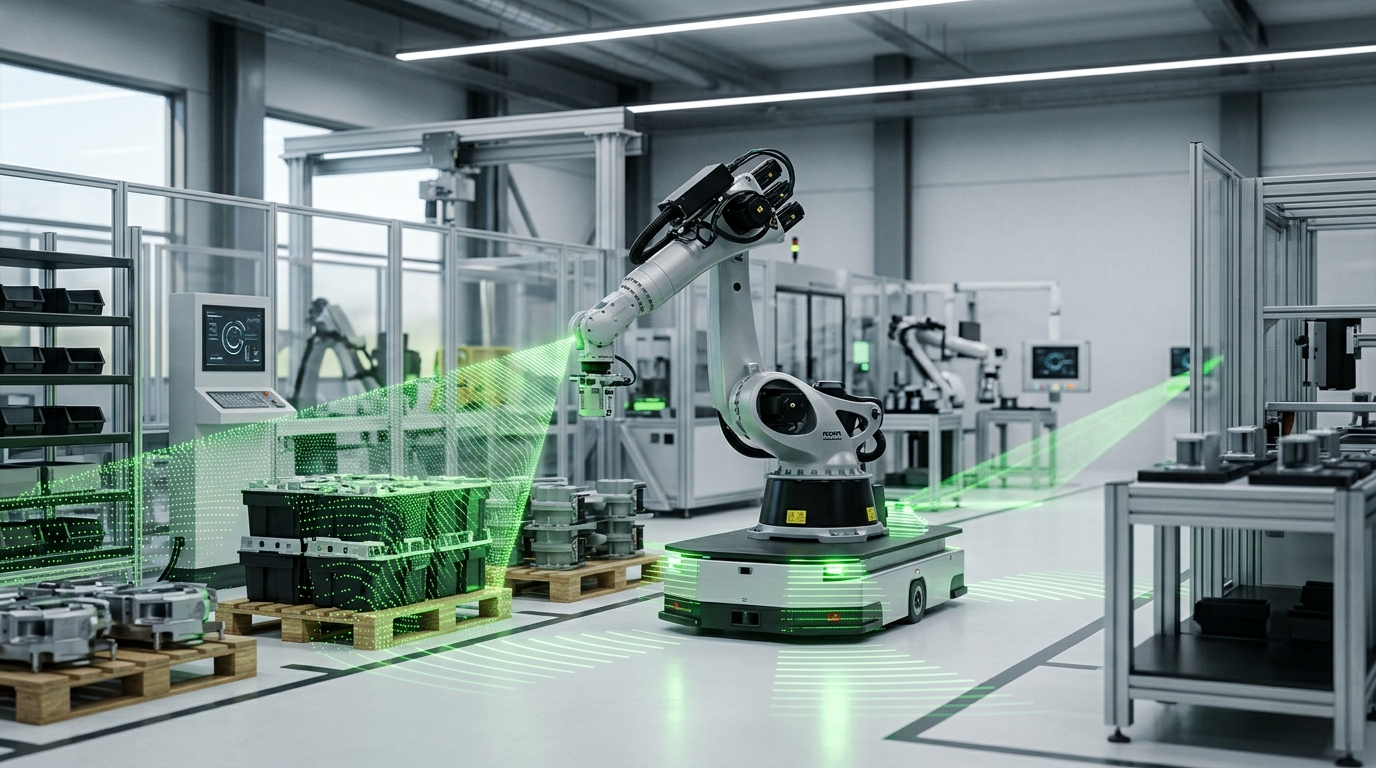Simulation & Digital Twins — Virtual factory environment, robot kinematics, and LiDAR sensor simulation